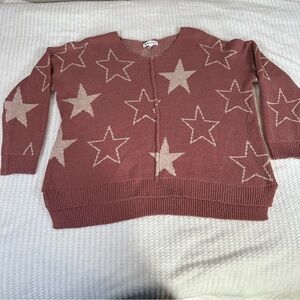 Newbury Kustom Womens M Oversized Pink Tan Star Pullover Sweater Medium Weight